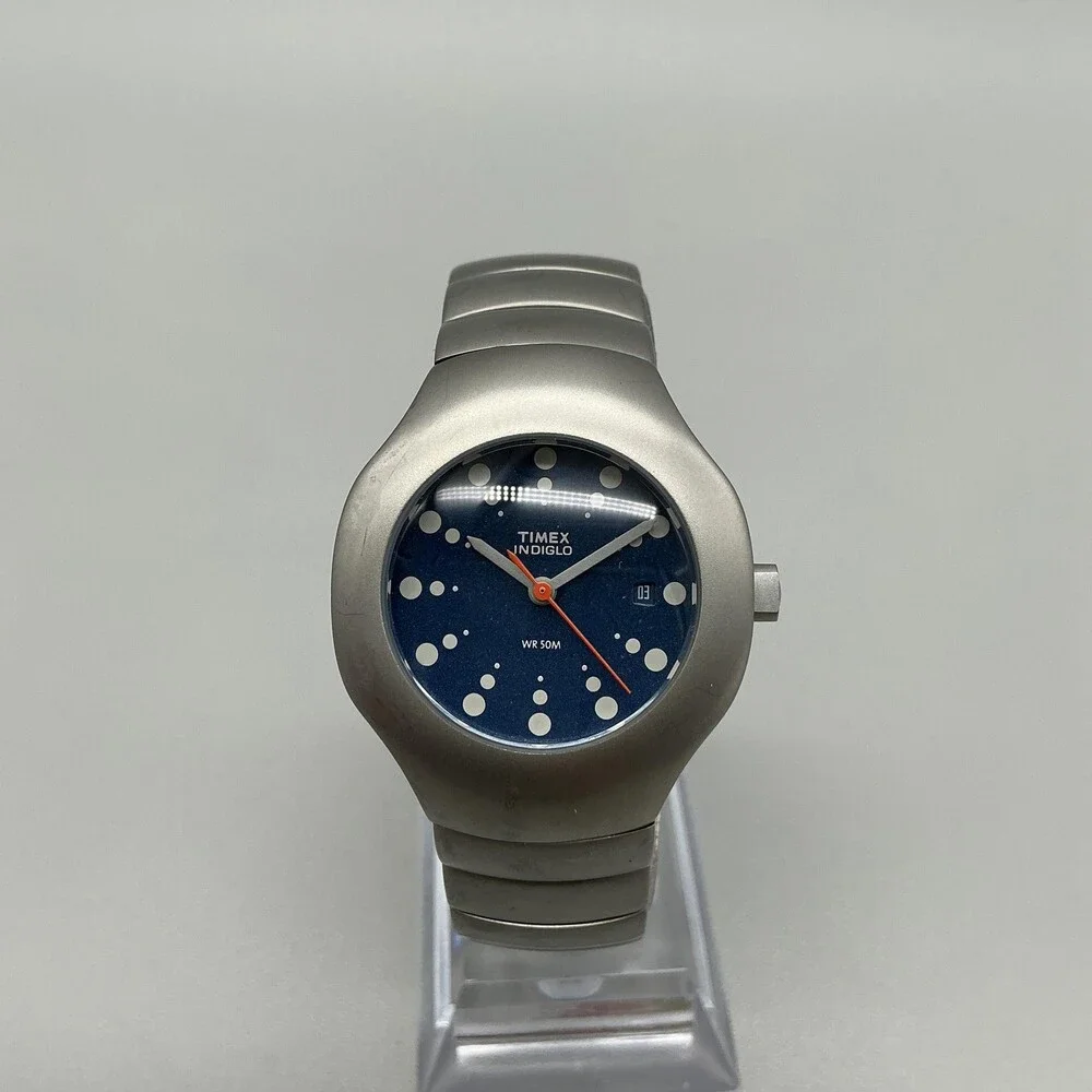 Y2K Timex Indiglo Womens Watch 32mm Blue Dot Dial Date New Battery 6.5